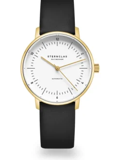 STERNGLAS Damenuhren-NAOS XS Automatik weiß goldf. Band Klassik schwarz S02-ND02-KL08
