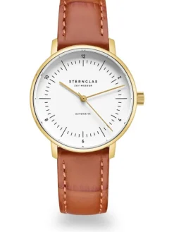 STERNGLAS Damenuhren-NAOS XS Automatik weiß goldf. Band Noble braun S02-ND02-NB01