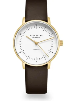 STERNGLAS Damenuhren-NAOS XS Automatik weiß goldf. Band Klassik braun S02-ND02-KL18