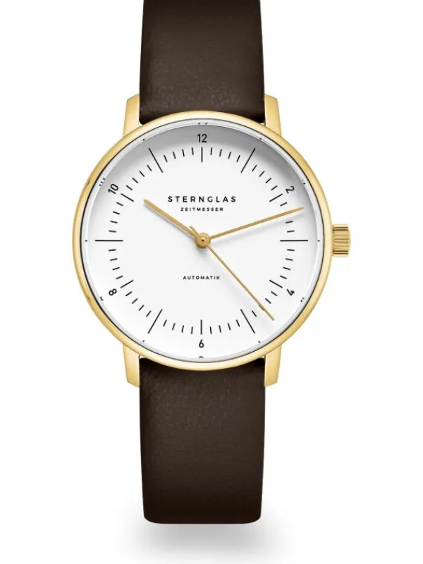 STERNGLAS Damenuhren-NAOS XS Automatik weiß goldf. Band Klassik braun S02-ND02-KL18