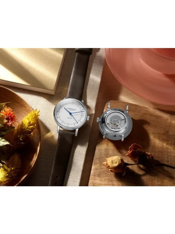 STERNGLAS Damenuhren-NAOS XS Automatik weiß Band Klassik braun S02-ND01-KL17