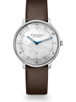 STERNGLAS Damenuhren-NAOS XS Edition Perlmutt weiß Leder dunkelbraun S01-NDP01-KL17