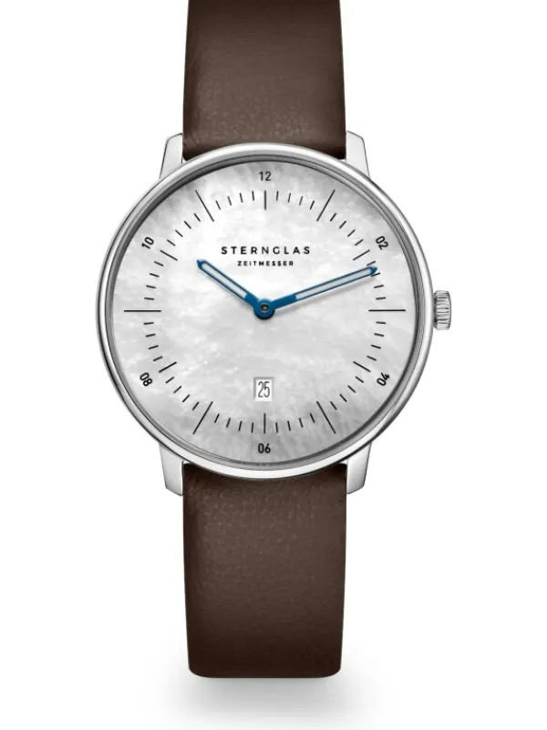 STERNGLAS Damenuhren-NAOS XS Edition Perlmutt weiß Leder dunkelbraun S01-NDP01-KL17