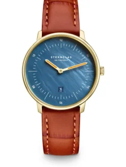 STERNGLAS Damenuhren-NAOS XS Edition Perlmutt dunkelblau Leder dunkelbraun S01-NDP07-NB01