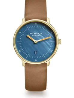 STERNGLAS Damenuhren-NAOS XS Edition Perlmutt dunkelblau Leder camel S01-NDP07-KL07