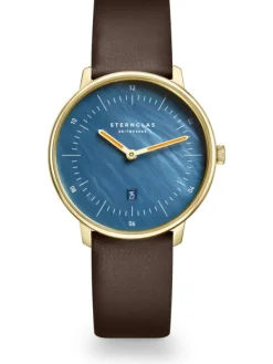 STERNGLAS Damenuhren-NAOS XS Edition Perlmutt dunkelblau Leder dunkelbraun S01-NDP07-KL18