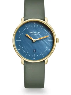 STERNGLAS Damenuhren-NAOS XS Edition Perlmutt dunkelblau Leder salbei S01-NDP07-KL09