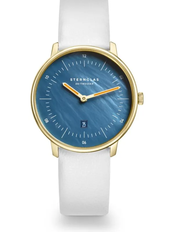STERNGLAS Damenuhren-NAOS XS Edition Perlmutt dunkelblau Leder weiß S01-NDP07-KL13