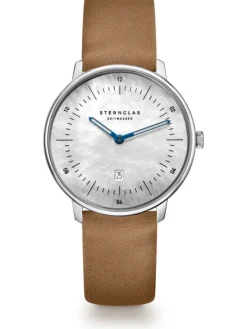 STERNGLAS Damenuhren-NAOS XS Edition Perlmutt weiß Leder camel S01-NDP01-KL04