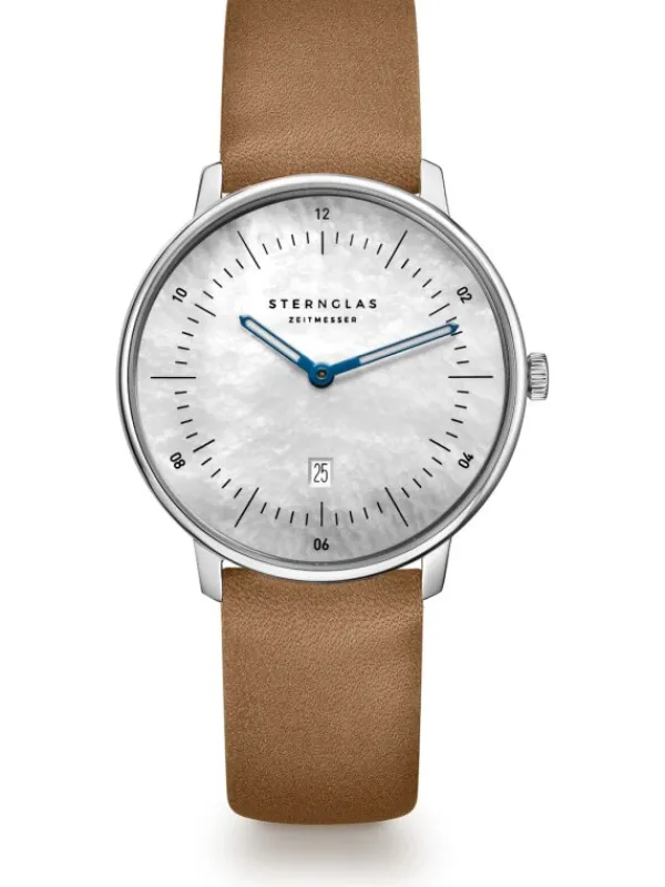 STERNGLAS Damenuhren-NAOS XS Edition Perlmutt weiß Leder camel S01-NDP01-KL04