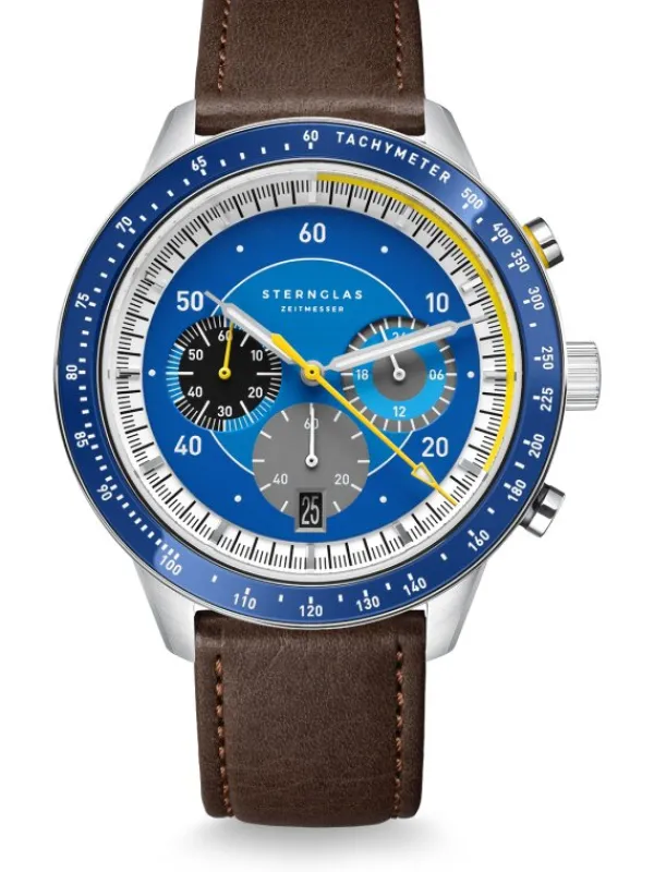 STERNGLAS Herrenuhren-TACHYMETER 2.0 dunkelblau Modena dunkelbraun S01-TM06-MO23