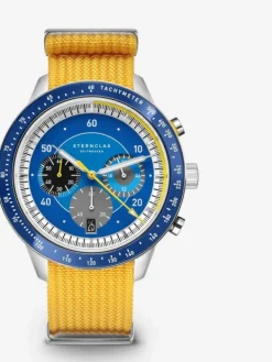 STERNGLAS Herrenuhren-TACHYMETER 2.0 dunkelblau silber Band signalgelb S01-TM06-FI01