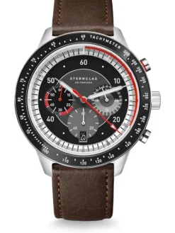 STERNGLAS Herrenuhren-TACHYMETER 2.0 schwarz Band Modena dunkelbraun S01-TM03-MO23