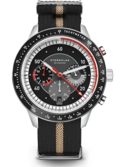 STERNGLAS Herrenuhren-TACHYMETER 2.0 schwarz Band Field schwarz-beige S01-TM03-FI09