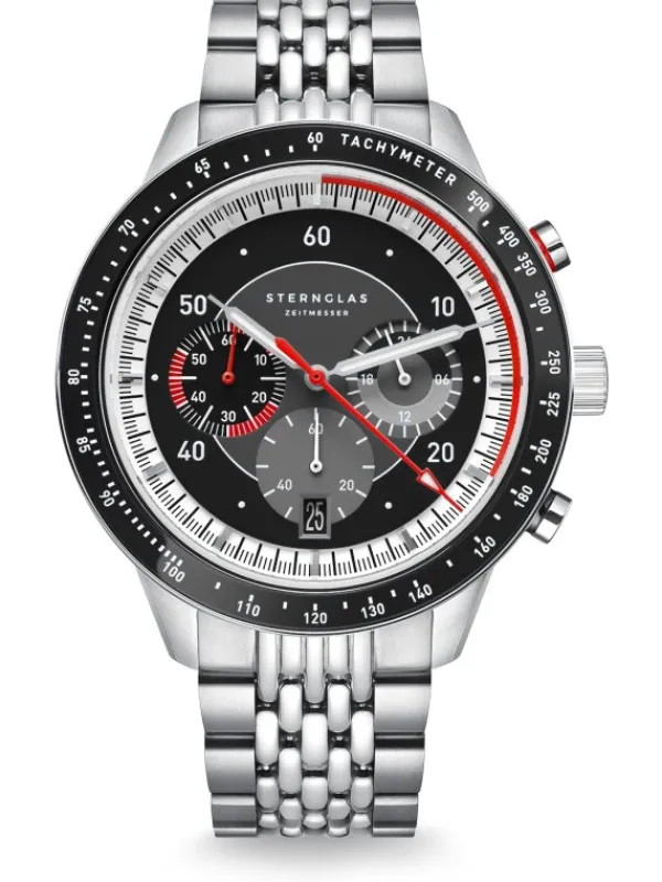 STERNGLAS Herrenuhren-TACHYMETER 2.0 schwarz Metallarmband S01-TM03-ME14