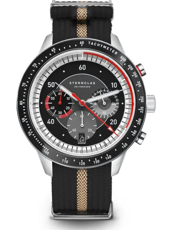 STERNGLAS Herrenuhren-TACHYMETER 2.0 schwarz Band Field schwarz-beige S01-TM03-FI09