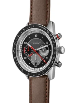 STERNGLAS Herrenuhren-TACHYMETER 2.0 schwarz Band Modena dunkelbraun S01-TM03-MO23