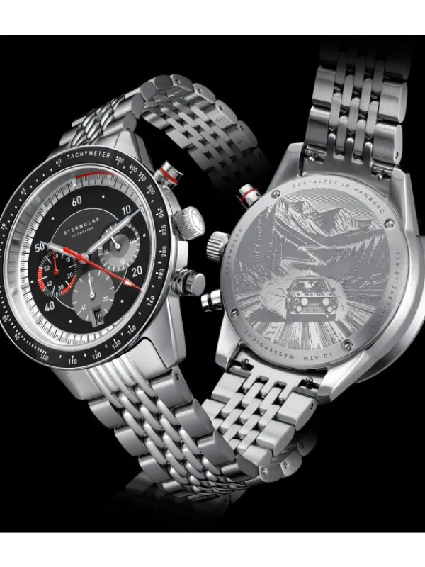 STERNGLAS Herrenuhren-TACHYMETER 2.0 schwarz Metallarmband S01-TM03-ME14