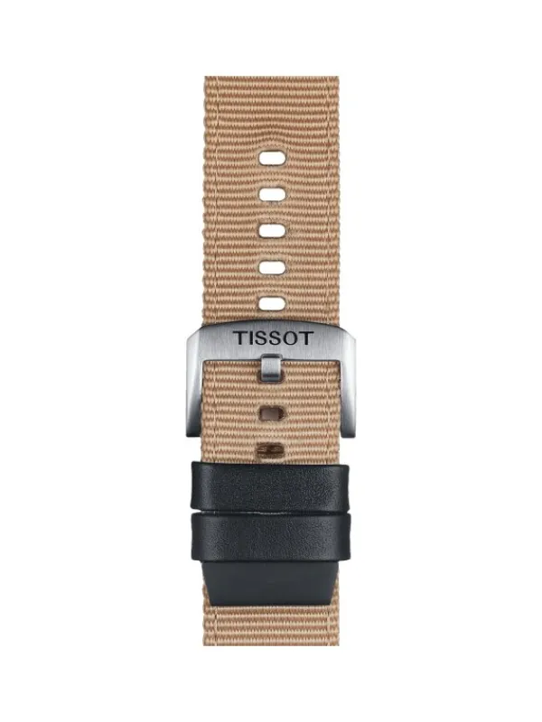TISSOT Uhrenarmbänder-Original Textilarmband mit Lederelementen beige Bandanstoß 22 mm T85.2.0.46.752