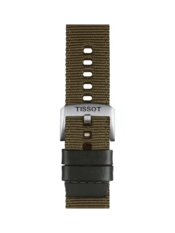 TISSOT Uhrenarmbänder-Original Textilarmband mit Lederelementen khaki Bandanstoß 22 mm T85.2.0.46.756