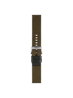 TISSOT Uhrenarmbänder-Original Textilarmband mit Lederelementen khaki Bandanstoß 22 mm T85.2.0.46.756