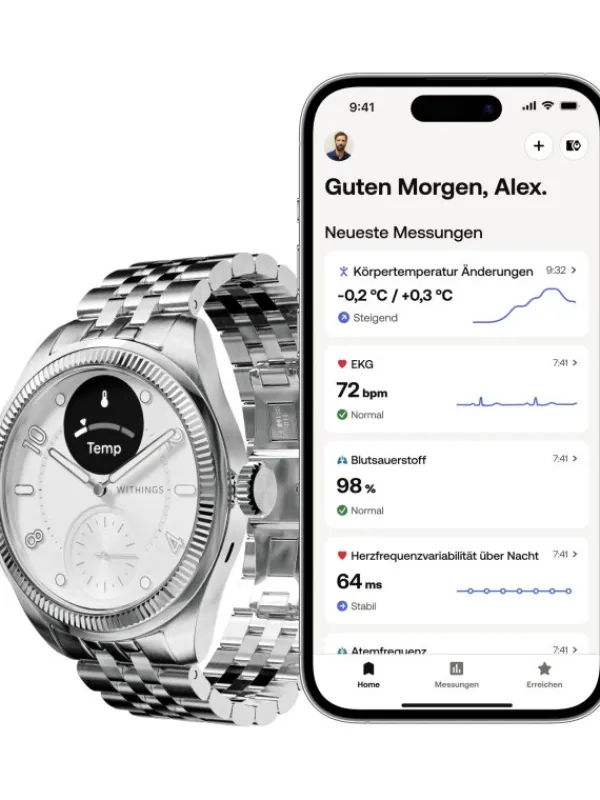 WITHINGS Smartwatches | Damenuhren-Scanwatch Nova Brilliant 39mm - silver HWA10-MODEL 10-ALL